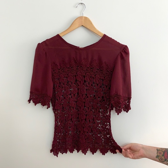 Cranberry Sheer Crochet Lace Blouse Top (XS-M) - Picture 5 of 8